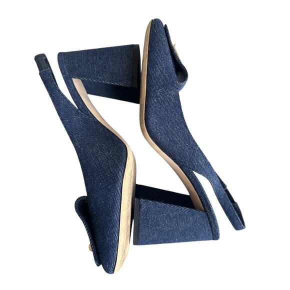 Louis Vuitton Denim Slingback Pumps Block Heel Blue Sz 38 - Picture 3 of 12